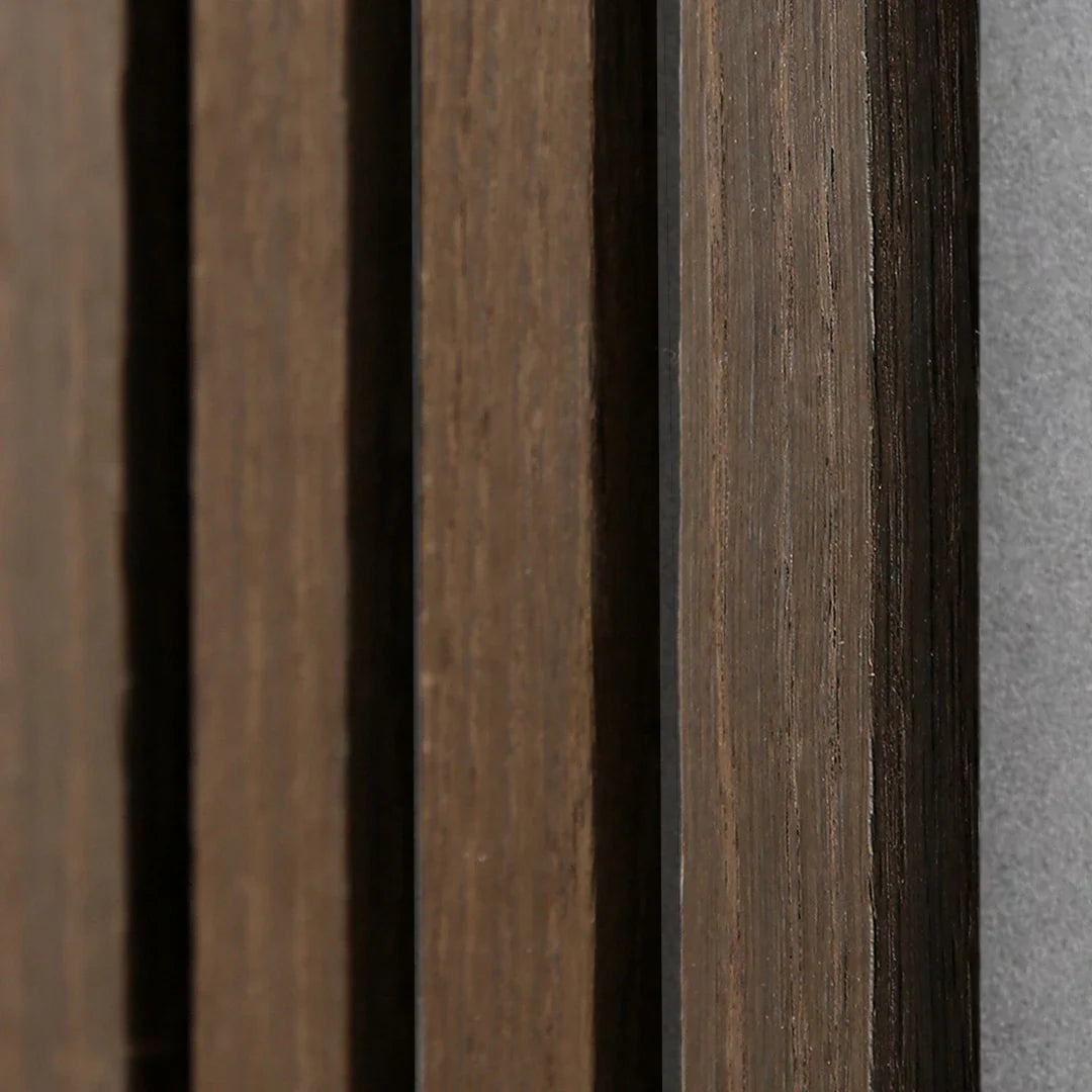 Acoustic Slat Wall Panel XL 300 cm | Smoked Oak with Gray Felt | Premium 3-sided Wood Veneer
