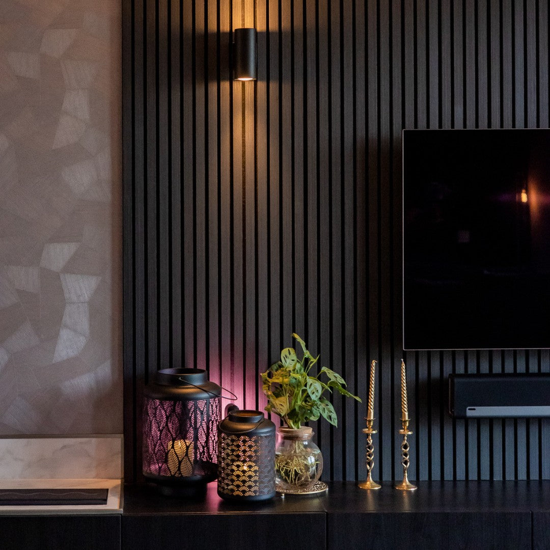 Acoustic Slat Wall Panel | Black Oak | Premium 3-Sided Wood Veneer