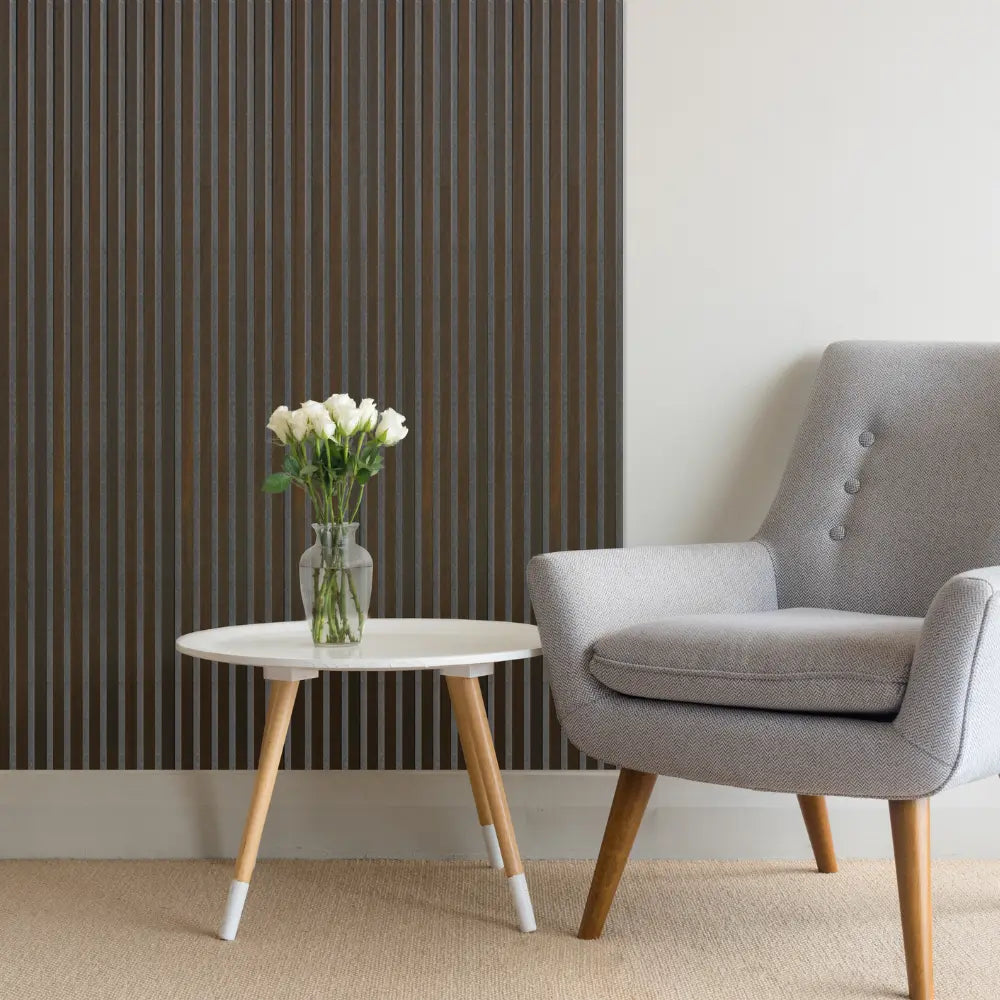 Acoustic Slat Wall Panel XL 300 cm | Smoked Oak with Gray Felt | Premium 3-sided Wood Veneer